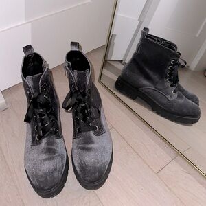 Gray Velvet Boots
